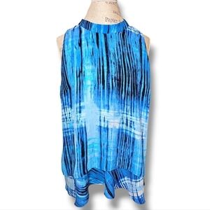 Sioni Blue, Black & White Printed Tuered Sleeveless Top - Size Large